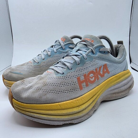 Hoka One One Bondi 8 Womens Size 10.5 B Gray Yellow Athletic Shoes Running Walk - Picture 3 of 14